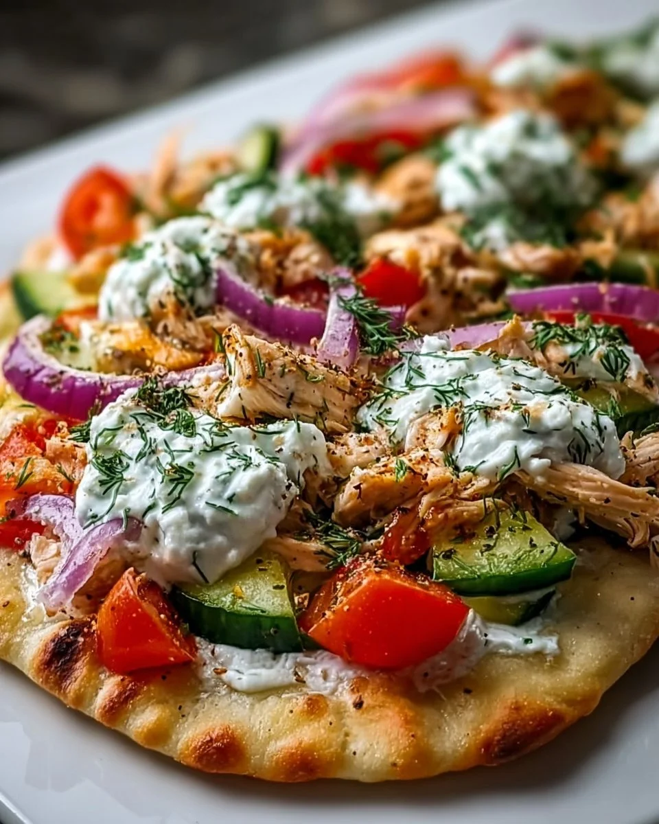 Tzatziki Chicken Veggie Naan Pizza