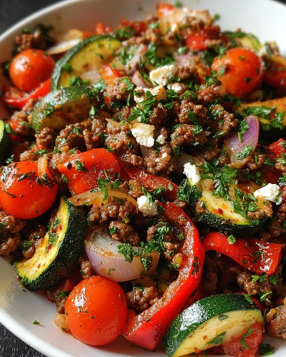Vegetables Mediterranean Ground Beef Stir Fry