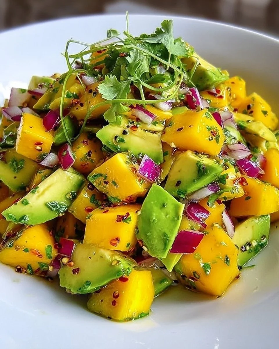 Avocado Mango Salad featuring ripe avocados and mangos with vibrant greens