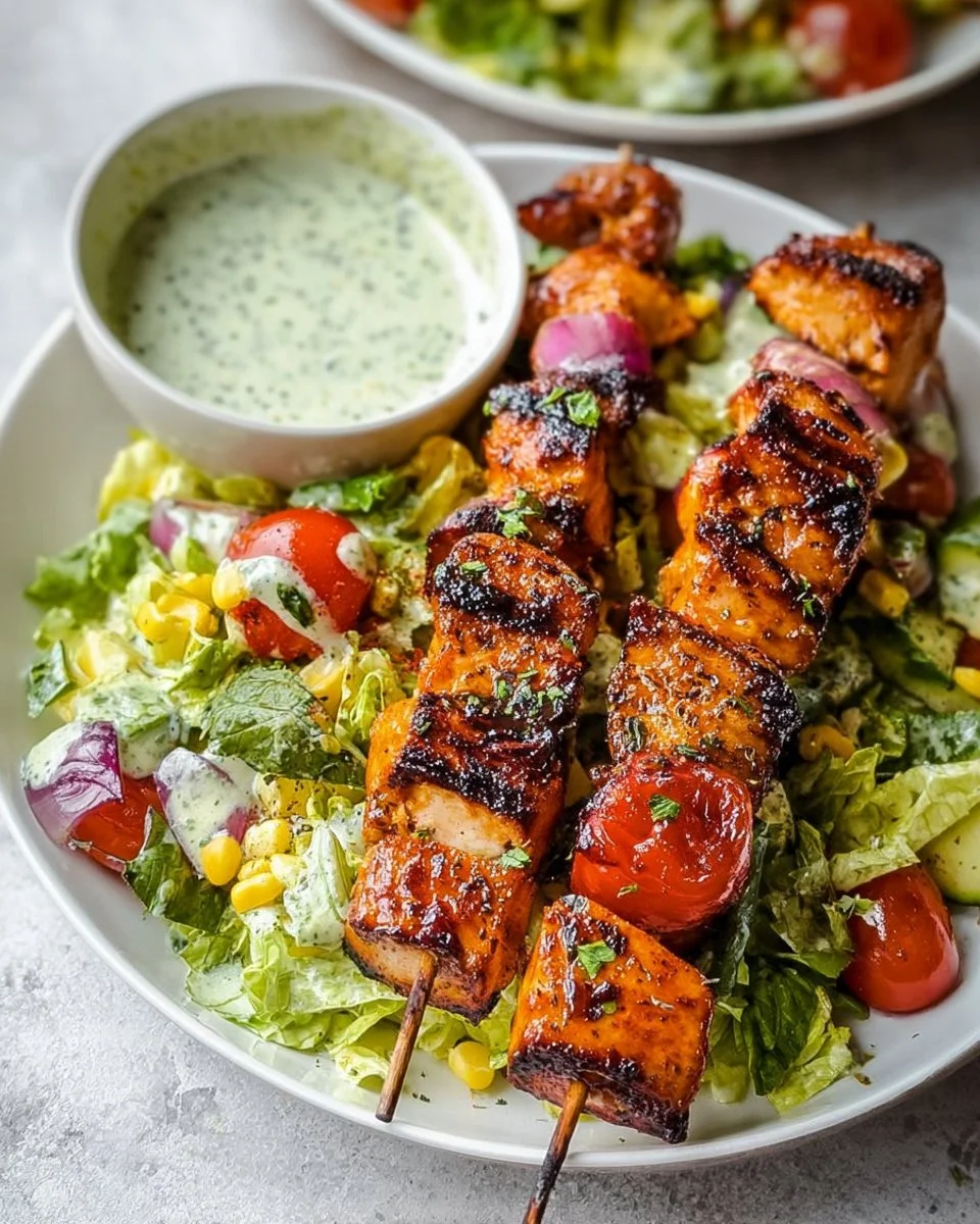 BBQ Chicken Skewer Salad with Whole30 Herby Ranch