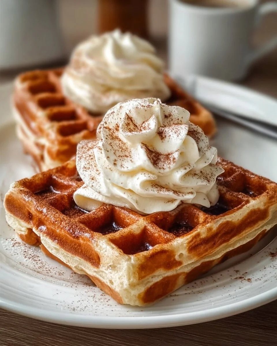 Fluffy Cinnamon Waffles with Dreamy Whipped Cream Bliss
