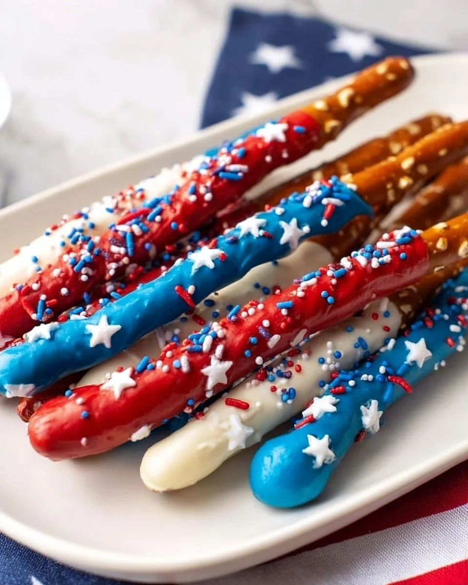 Fourth of July Pretzel Rods (White Chocolate Pretzels)