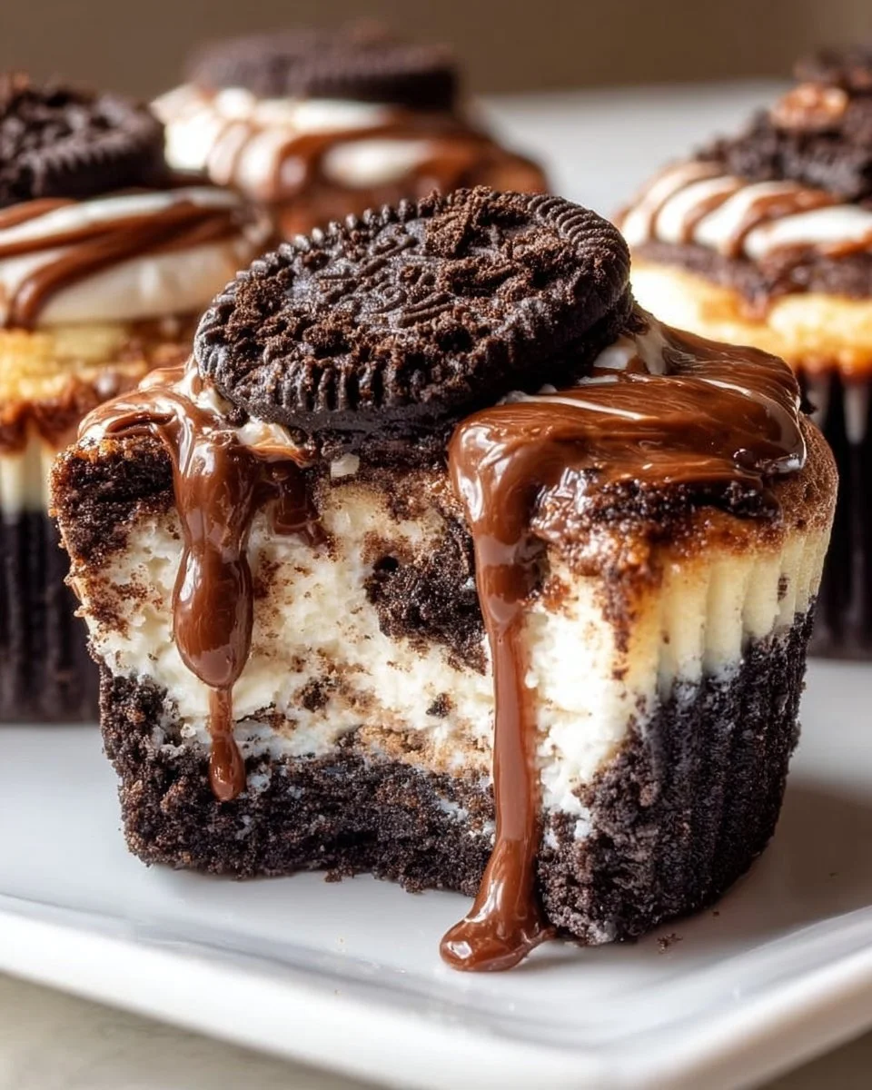 Fudge Swirled Oreo Bottom Cheesecake Cupcakes