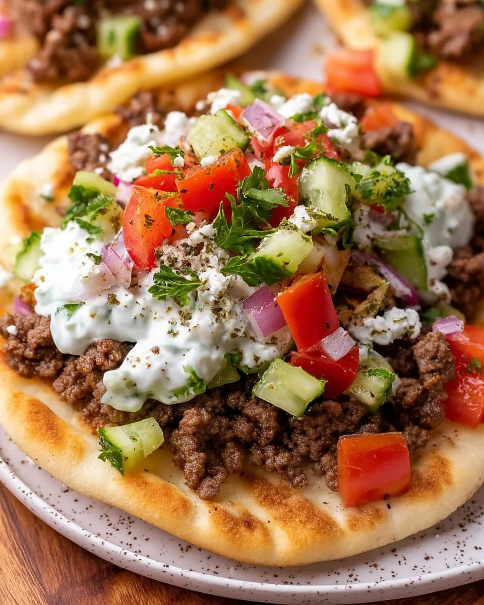 Greek Ground Beef Pitas