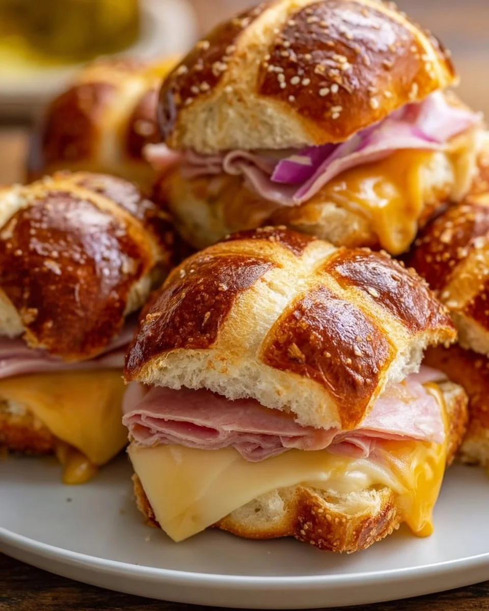 Honey Mustard Ham & Cheese Pretzel Sliders