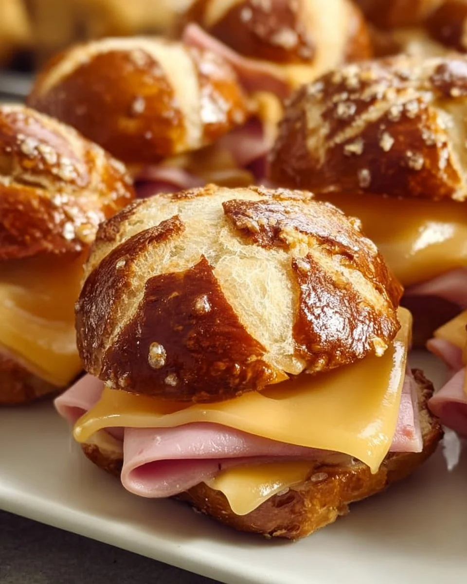 Honey Mustard Ham & Cheese Pretzel Sliders