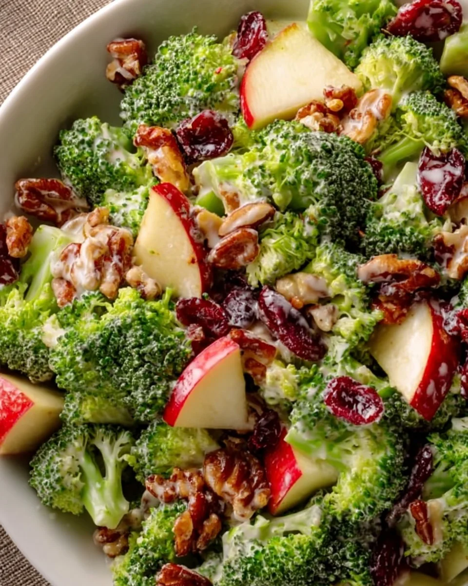 Honeycrisp Apple Cranberry Broccoli Salad with vibrant ingredients and colors