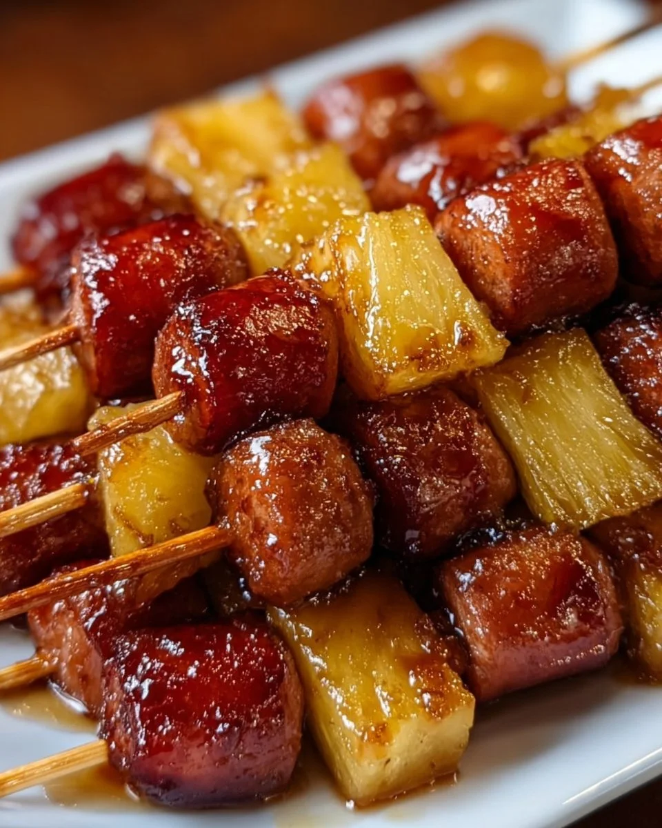 Pineapple Brown Sugar Smokies Skewers