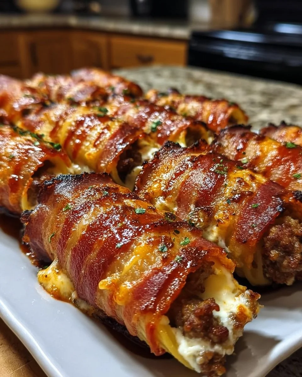 Delicious smoked shotgun shells wrapped in bacon ready for serving