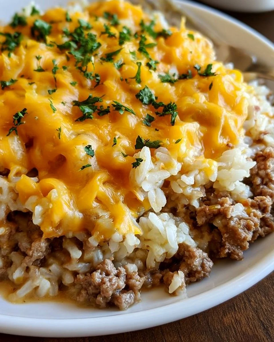 Cheesy Ground Beef and Rice Casserole