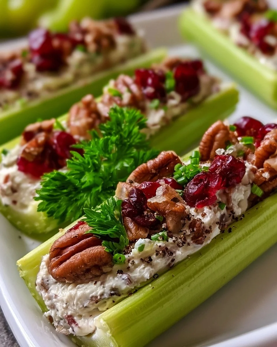 Cranberry Pecan Cream Cheese Stuffed Celery