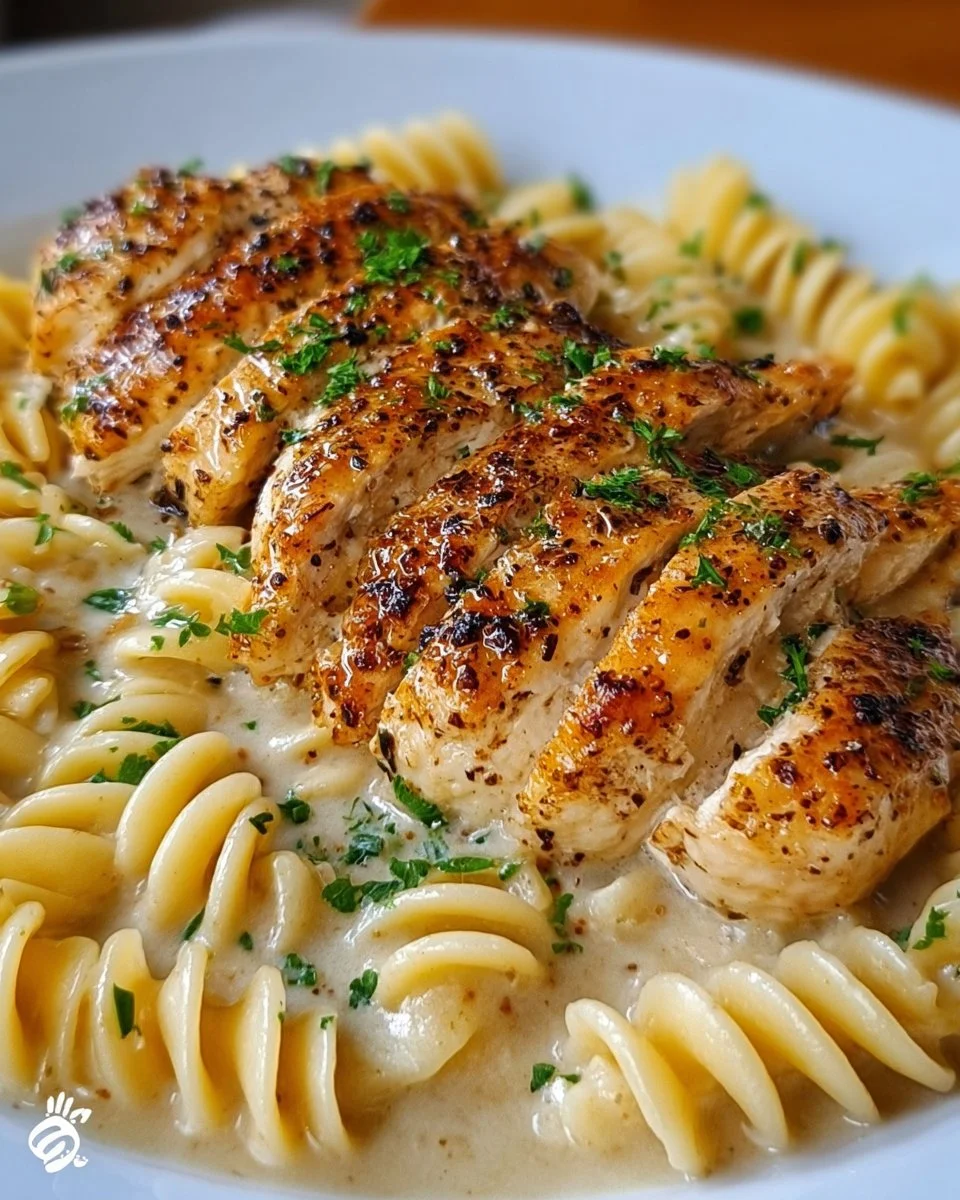 Creamy Garlic Butter Chicken & Rotini in Parmesan Sauce