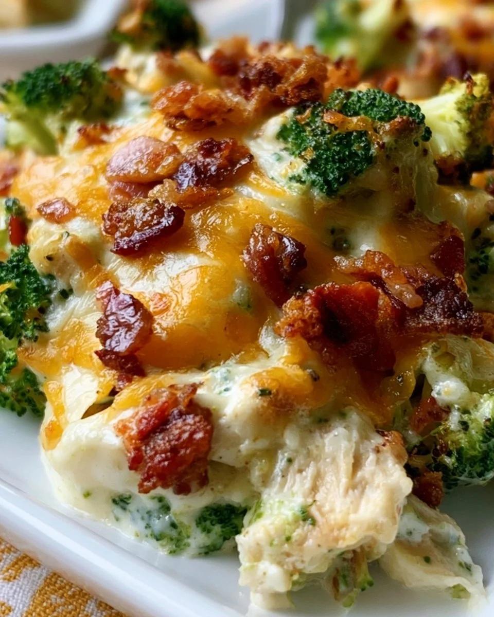 Creamy Low Carb Chicken Casserole with Broccoli and Bacon