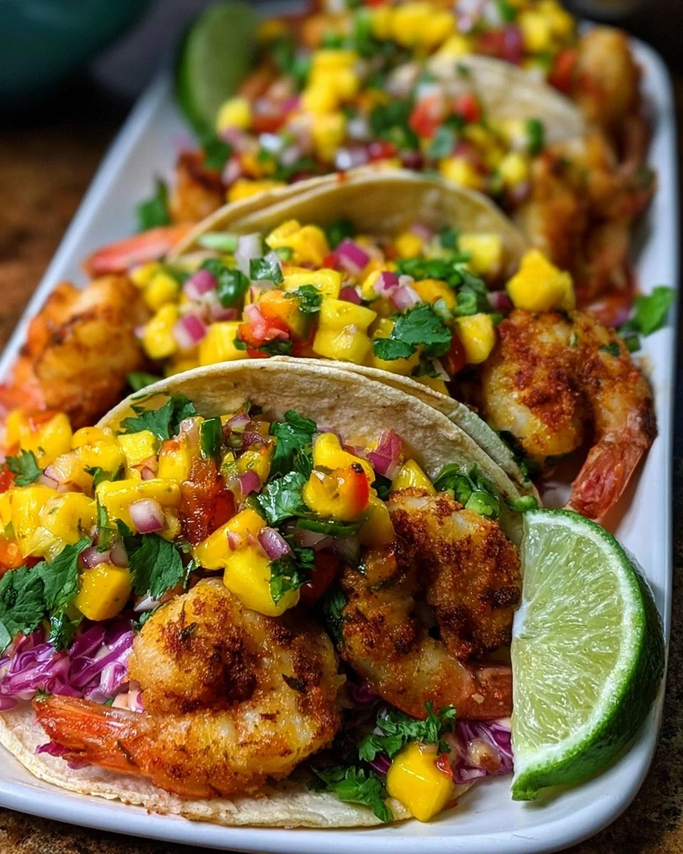 Crispy Shrimp Tacos with Mango Salsa