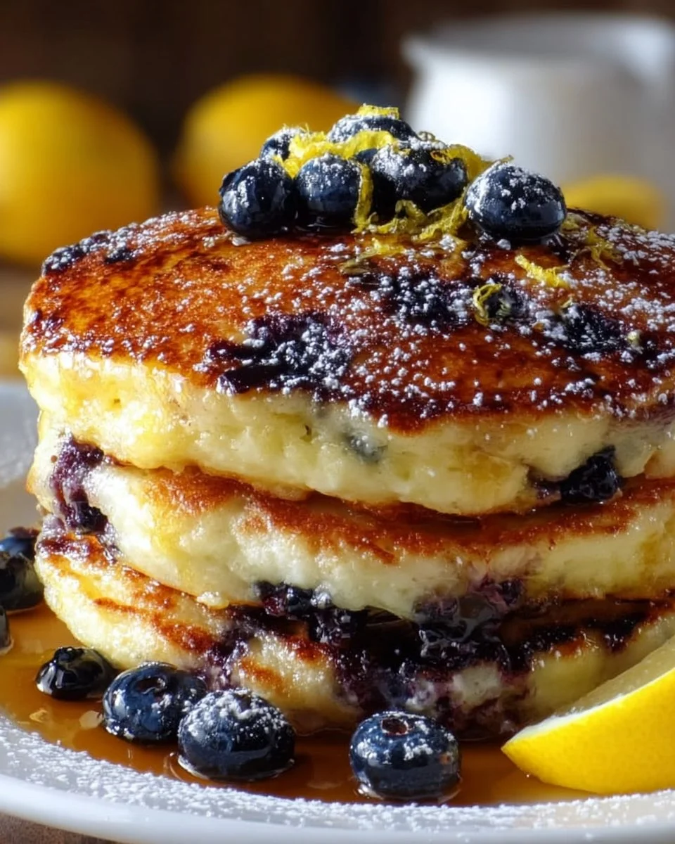 Fluffy Blueberry Buttermilk Pancakes with Zesty Lemon