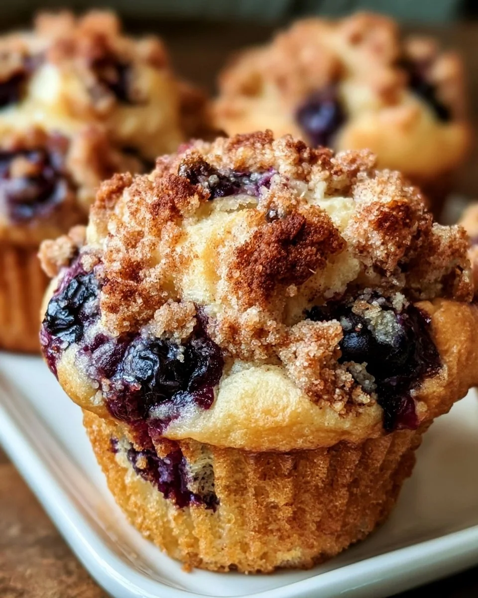 Fluffy Jumbo Blueberry Muffins Recipe Easy Homemade Cinnamon Crumble Top