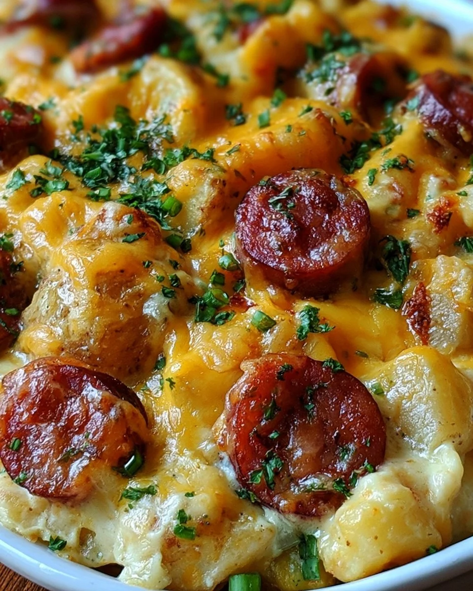 Kielbasa Sausage Cheesy Potato Casserole