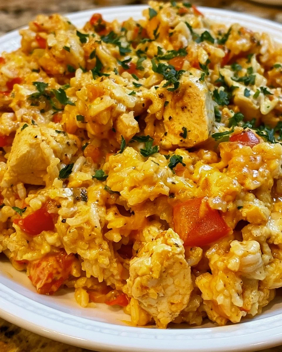 One Pot Queso Chicken and Rice