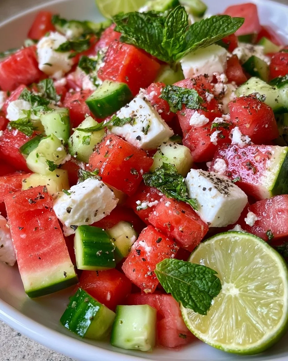 SIMPLE Watermelon + Cucumber + Feta Salad