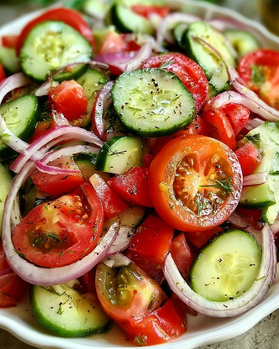 Fresh Tomato, Cucumber, and Onion Salad displayed in a bowl